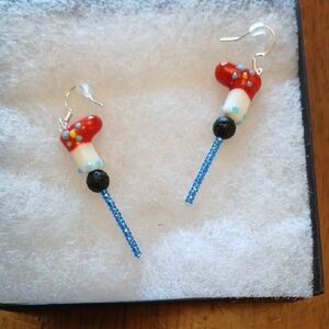Upside Down ELF Glass Bead Earrings-Sterling Silver